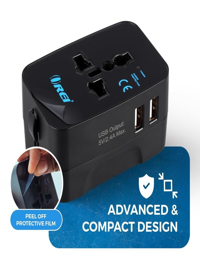 أوري محول سفر عالمي من OREI - محول 3 في 1 عالمي مزود بمنفذي USB - مقبس عالمي مع منفذي USB-A بقوة 2.4 أمبير - محول سفر للولايات المتحدة وأوروبا وغيرها - عبوة من 4 قطع - Image 2